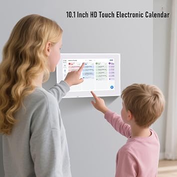 10.1 Inch Digital Calendar Chore Chart, HD Touchscreen WiFi Interactive Display Digital Calendar Planner, Syncs with Online Calendars, Vertical Wall Mount for Women Mom (UK Plug)