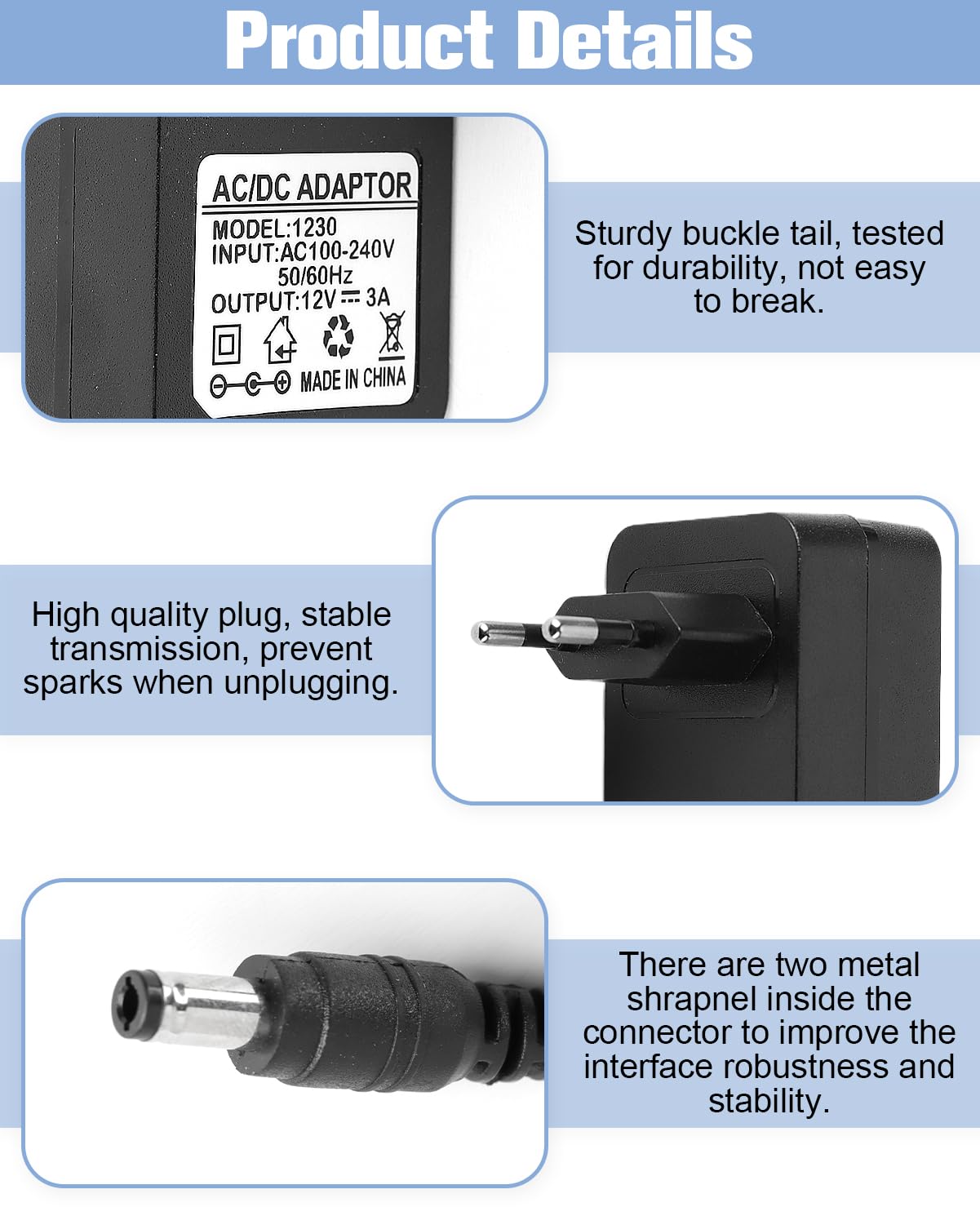 Adaptateur Secteur 12V 3A 36W Universel - Alimentation Avec Câble 1,5m Pour LED, CCTV, Routeur | Sécurité Intégrée
