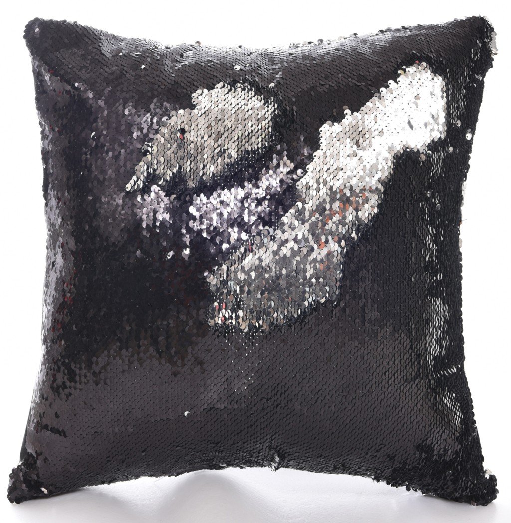 Goldstar® Black Silver Sequins Cushion Cover 2 Tone Shiny Mermaid Decorative Chenille Covers 41cm x 41cm