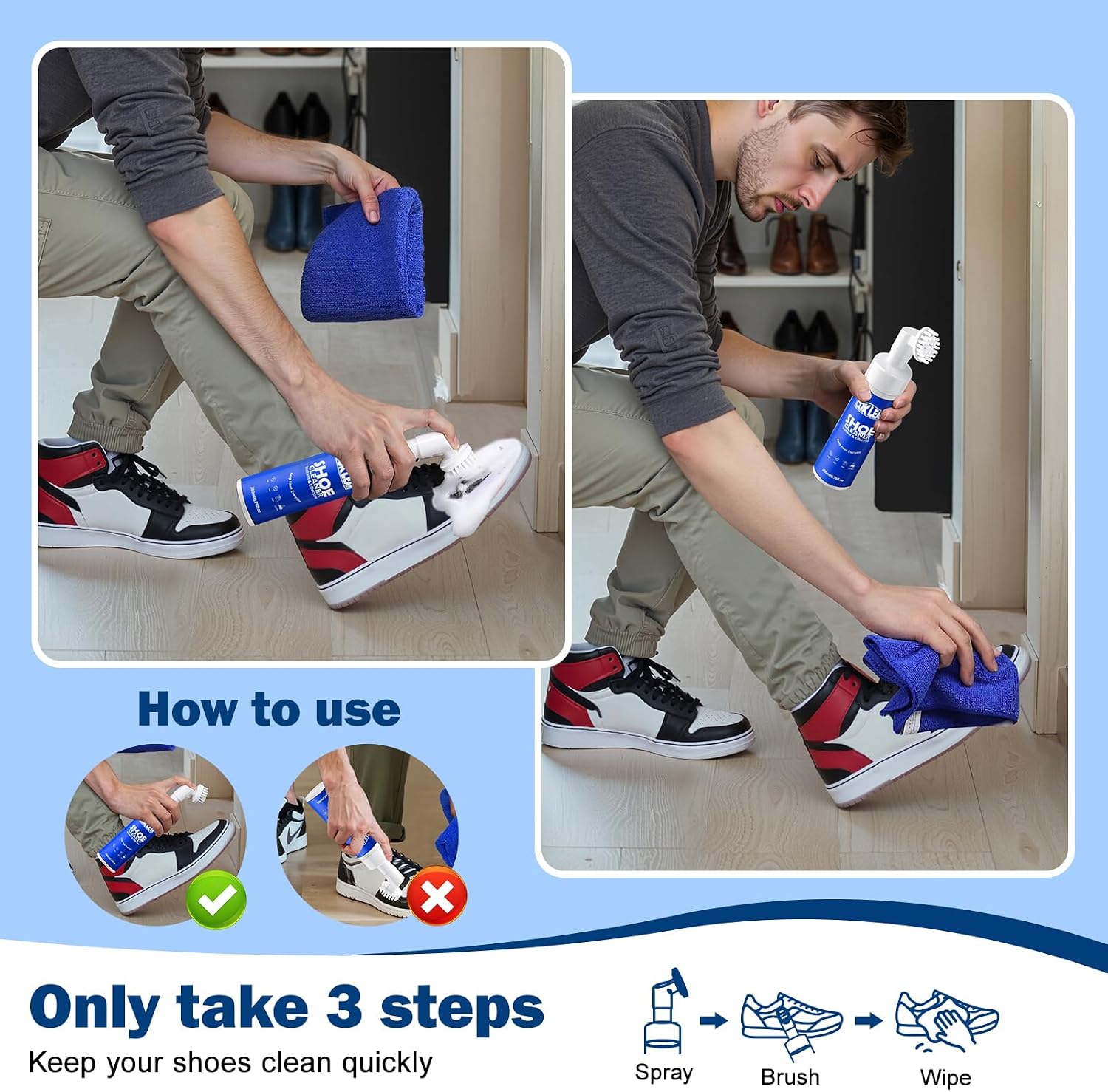 Water-free Sneaker Cleaner, White Shoe Cleaner Kit 6.76 OZ Foam for Tennis Shoes, Running, Golf, PU, Nubuck, Sole