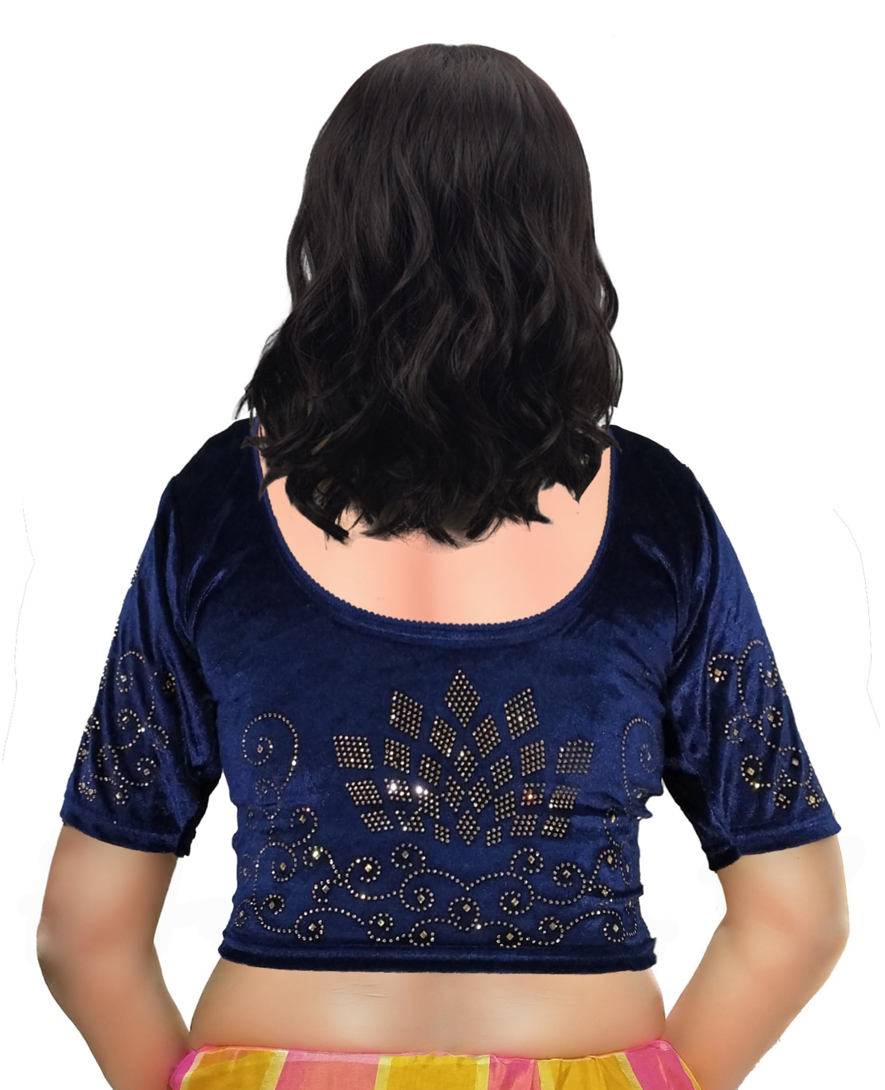 Magicstyle Creation's Latest Readymade Saree Blouse for Women Stylish Fancy Golden Stone Work Stretchable Soft Velvet Blouse New Blouse Design 2025 Latest Festival Collection-image-14