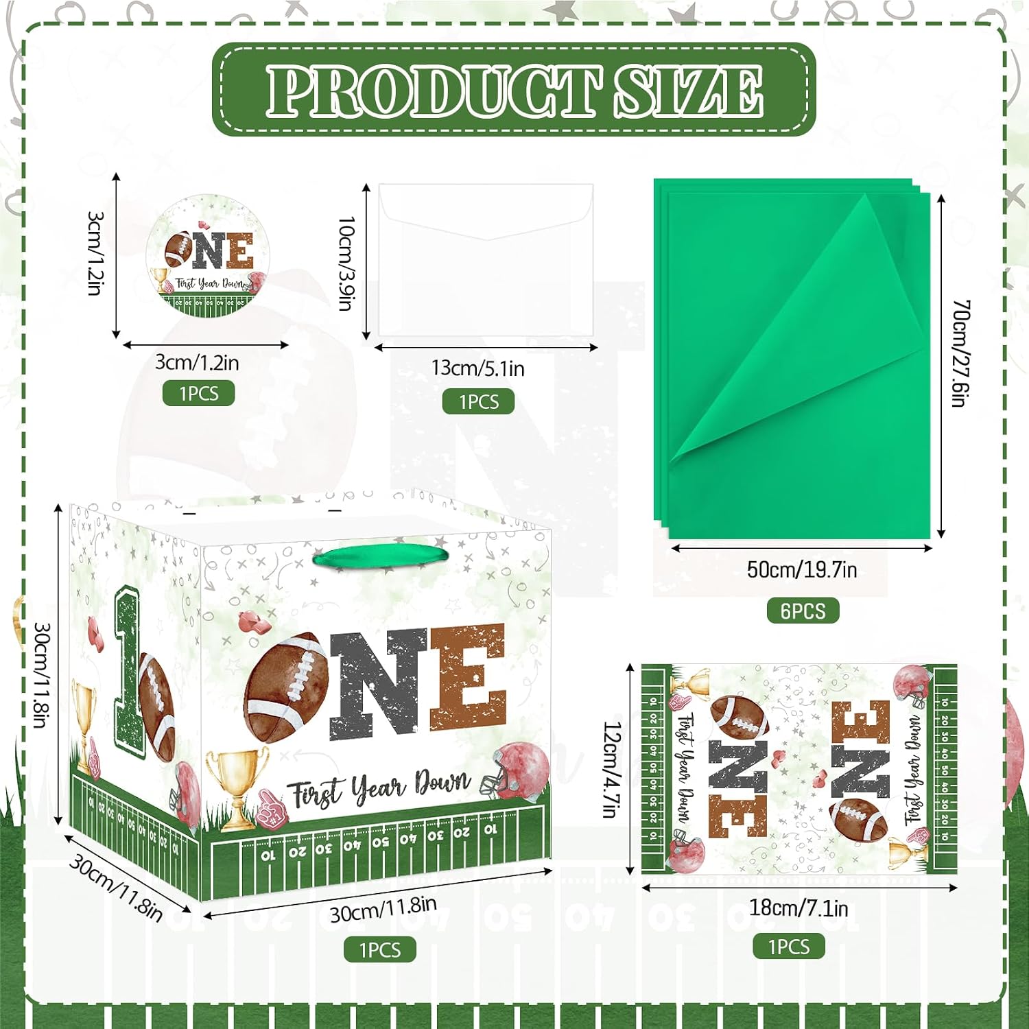 Extra Large Football 1st Birthday Gift Bag Square Jumbo First Year Down Gift Bag for Boy with Wrapping Paper Card Sticker Envelope Oversized Football First Birthday One Year Old Party Favors Decor image 2