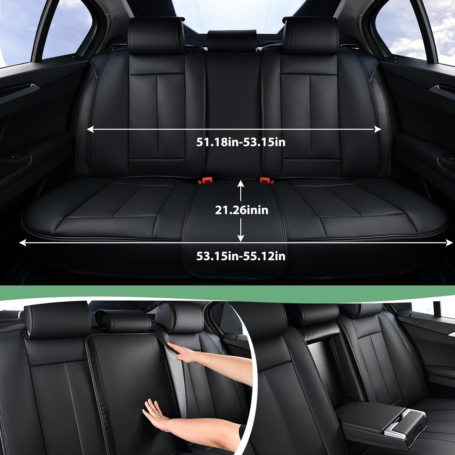 Couvre-Sièges De Voiture en Cuir, Coussin De Siège Imperméable Compatible avec Airbag, Protège-Sièges Universel pour La Plupart des SUV, Berlines Et Camions (Noir, Ensemble Complet)
