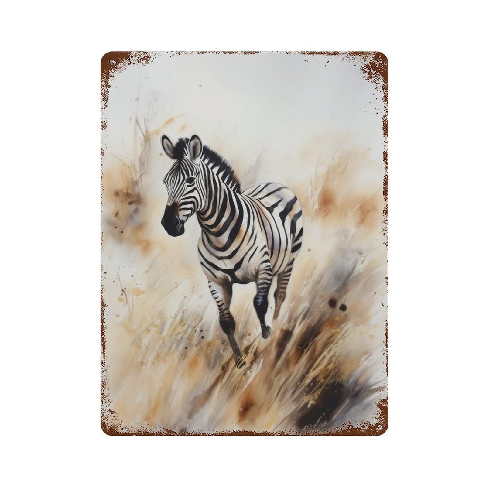 Zebra Watercolor Painting 15.7"x11.8" Rusty Metal Tin Sign, Novelty Wall Decor for Cafe, Home Bar And Lounge Decor