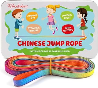 Kleintober Chinese Jump Rope - Stretchy Rubber Twist Gummitwist for Kids 8-12, Indoor Outdoor Toys with Play Instructions