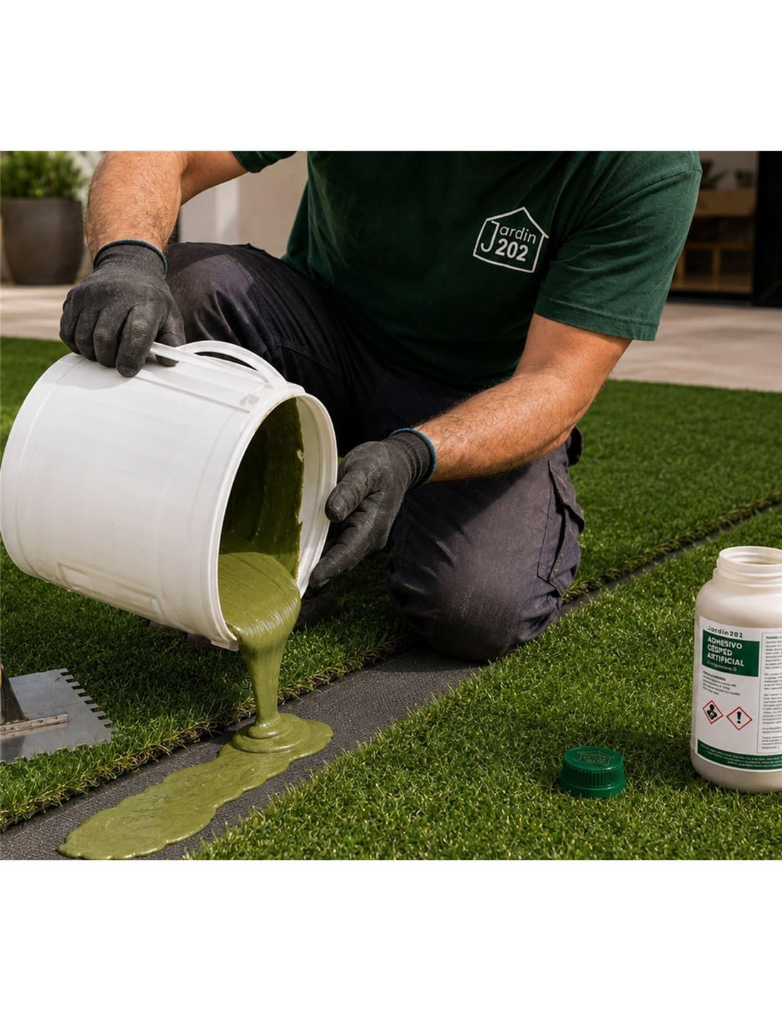 JARDIN202 - Adhesivo para Césped Artificial y Caucho | Alta Fijación Bicomponente | 5.5Kg y 11Kg | Pegamento Exterior e Interior | 11 Kg
