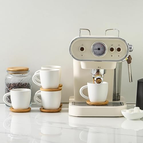 Miniatura 5 de Hasense Tazas de capuchino con platillos, juego de 6 tazas de café de cerámica de 6 onzas, perfectas para expreso, bebidas de café especiales, café