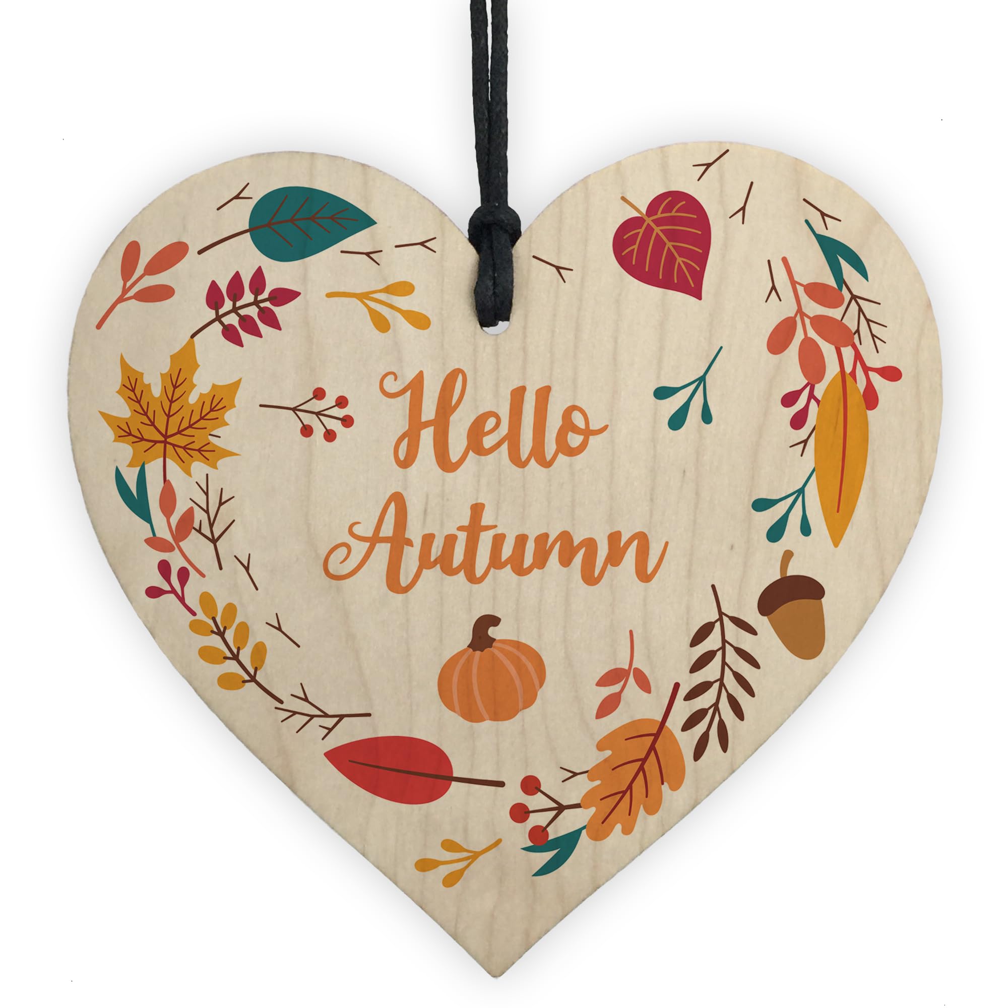 Hello Autumn Sign, Autumn House Decor Wooden Heart Sign Gifts, Pumpkins, Maple Autumn Accessories Decor for Thanksgiving and Autumn Novelty Autumn Gift (Design 2)