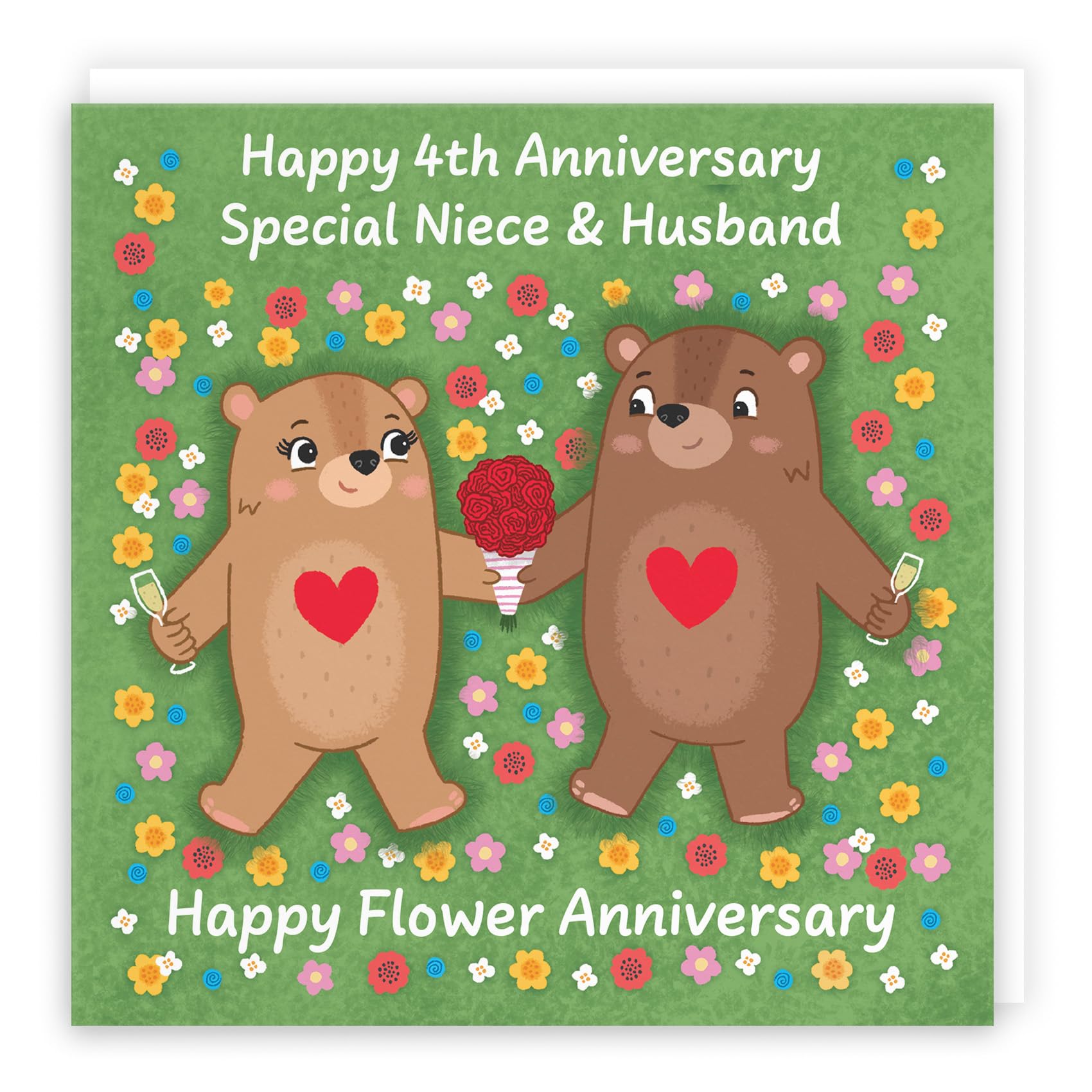 Hunts England, Niece And Husband 4th Anniversary Card, Flower Anniversary, Fourth Anniversary, 4 Years, Cute Fun Bears Card