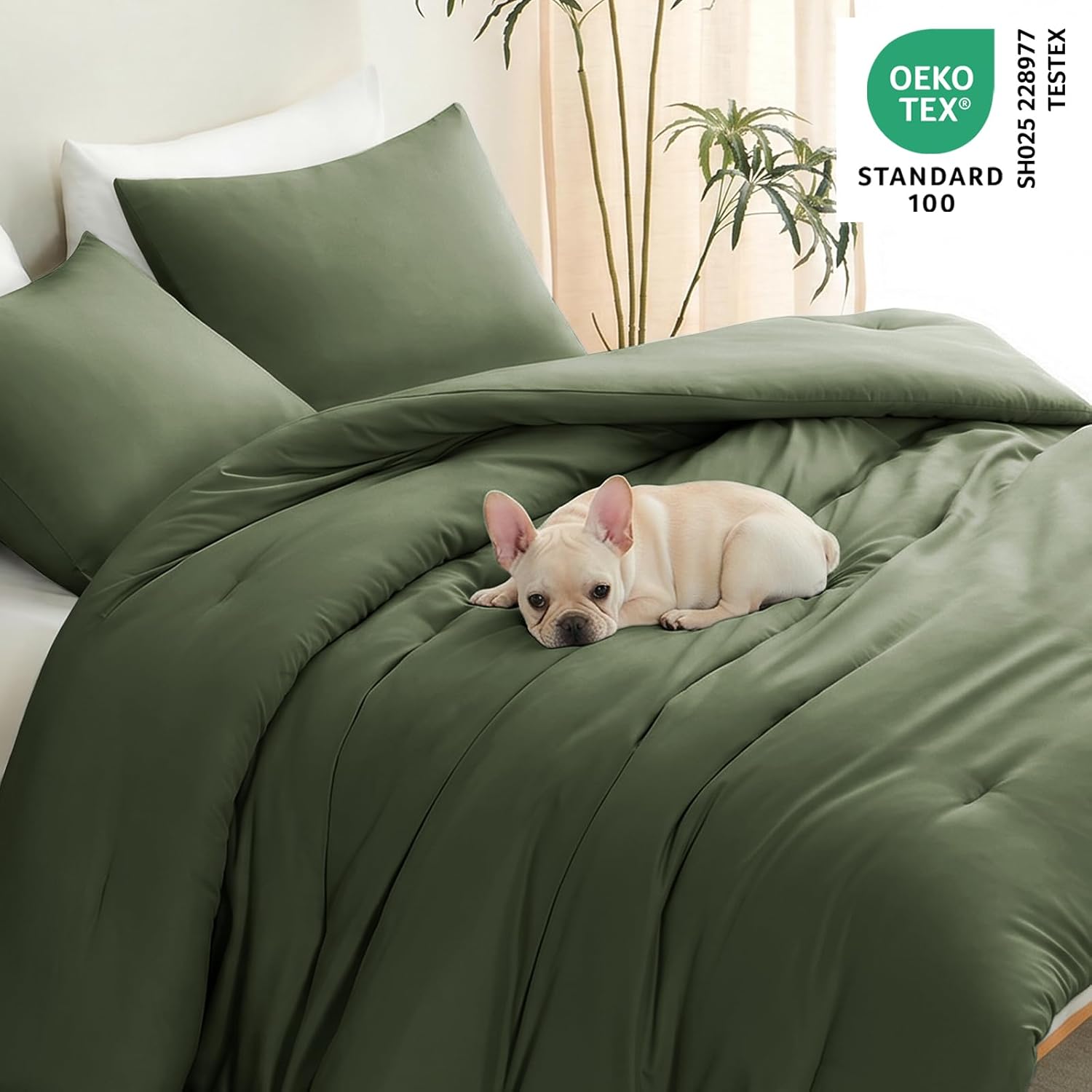 CozyLux Twin Comforter Set College Dorm Essentials, 2 Pieces Olive Green Twin Extra Long Solid Bedding Set, Twin XL Soft Bed Set with Down Alternative Comforter and 1 Pillowcase, Back to School thumbnail