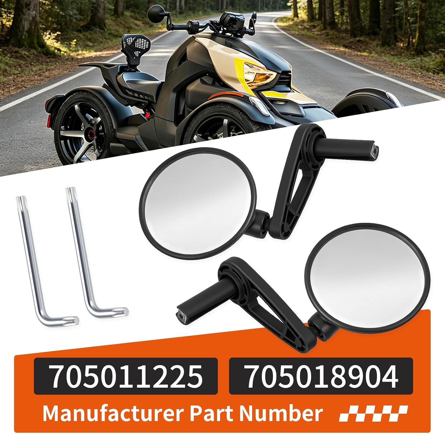 2pcs Left or Right Mirror Assembly W/Tool For Can-am Ryker 600 ACE Ryker Sport Rally 900 ACE 2019-2025 705011225 705018904
