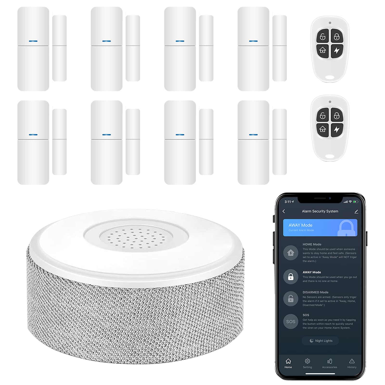 tolviviov Door Alarm Security Systems, Wireless Home Alarm Security Systems, Smart App Alerts, 11Piece Kit, No Monthly fee, WiFi Alarm, Door Window Motion Sensor, for Home Security, and Kids Safety