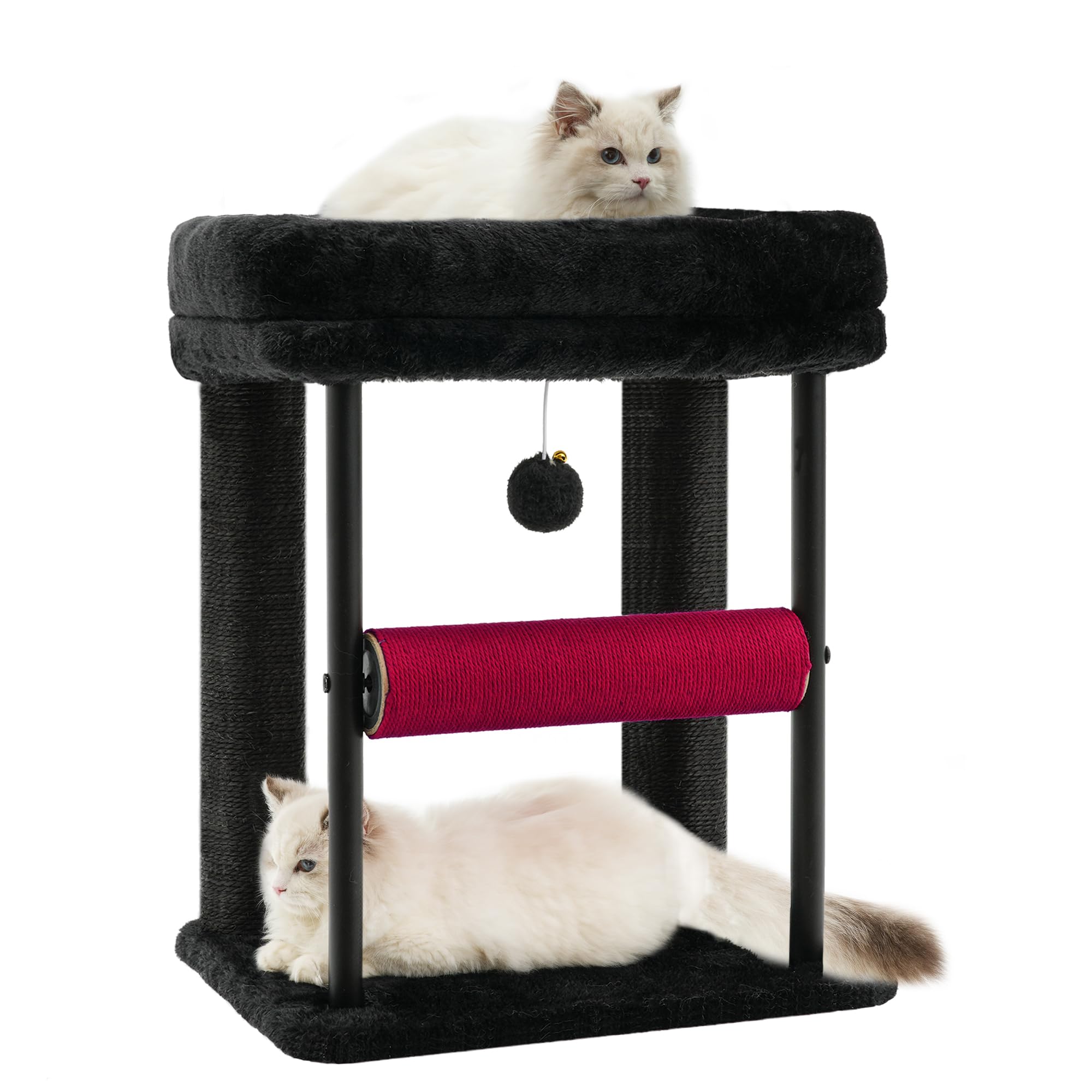 Hey-Brother Árbol para Gatos, Torre Resistente con columnas envueltas en sisal, MPJ010SBR | Postes rascadores para gatos de 18.9 pulgadas con cama, bola de juguete de peluche para gatitos de interior, negro y rojo