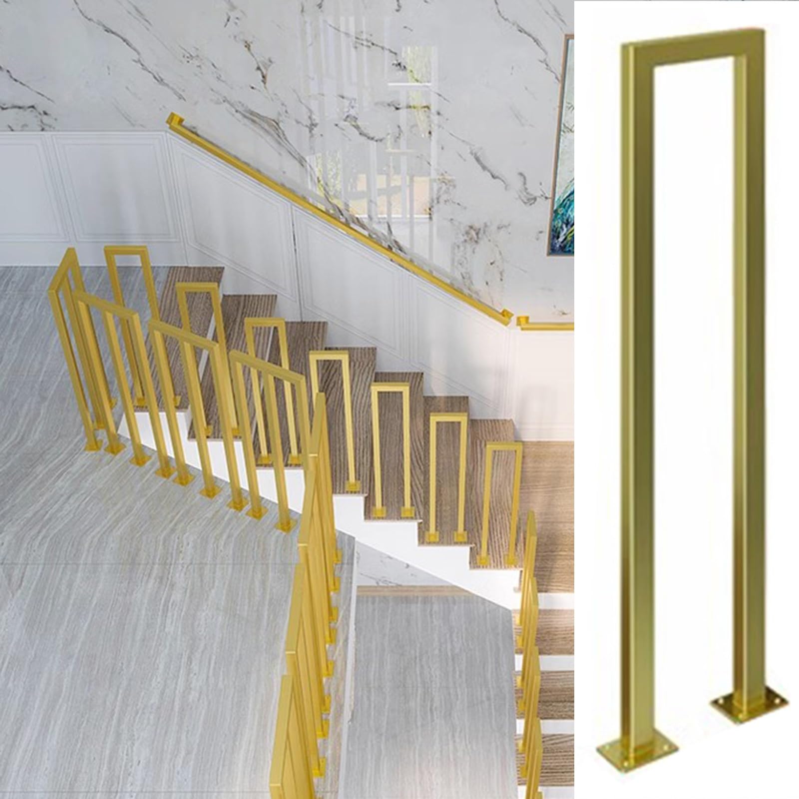 Handlauf Handläufe Geländer Treppen Handlauf Für Die Treppe U-förmig Wand, Gold Treppe Haltegriff Modernes Dekor Transitional Handläufe, Für Villa Garden Loft Stützstange Treppengeländer ( Size : Heig