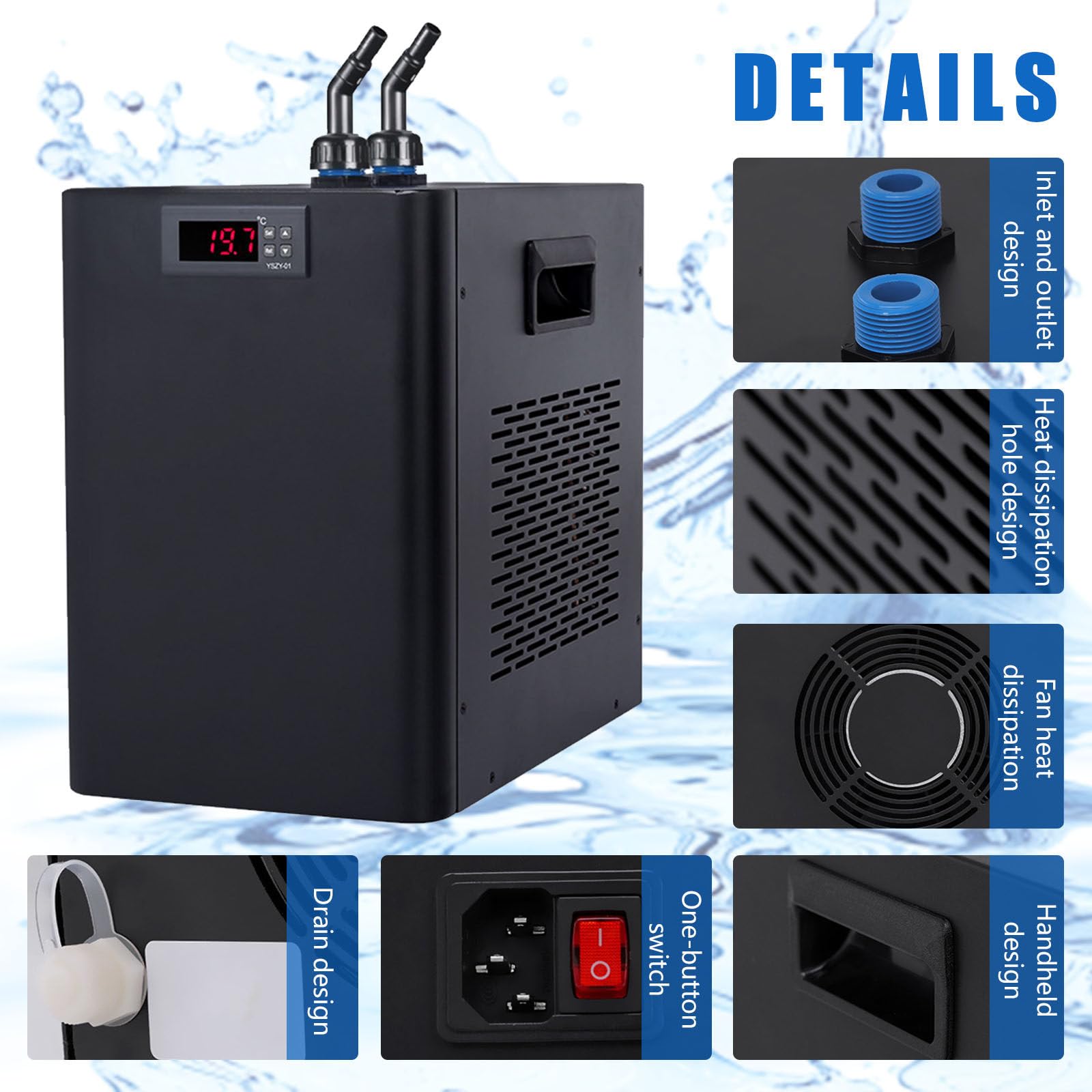 Aquarium-Kühler, 160 l/300 l, Aquarium-Kühler, spezielles leises Design, Eisbad-Kühler für Salzwasser-Süßwasser-Axolotl-Korallenquallen, einfach zu bedienen,300L