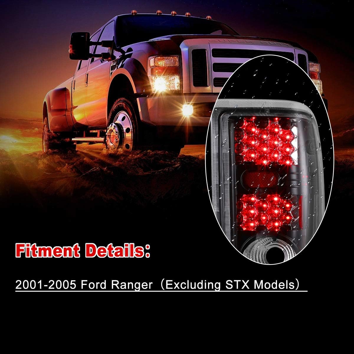 Nixon Offroad LED Tail Lights Assembly for 2001 2002 2003 2004 2005 Ford Ranger Taillights, Tail Lamps w/Led Turn Signal, Brake Rear Lights, Passenger and Driver Side (Clear Lens)