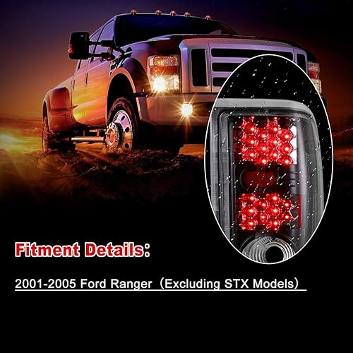 Miniatura 10 de Nixon Offroad Luces traseras para Ford Ranger 2001, 2002, 2003, 2004, 2005, excluyendo los modelos STX, lentes ahumados (ahumados)