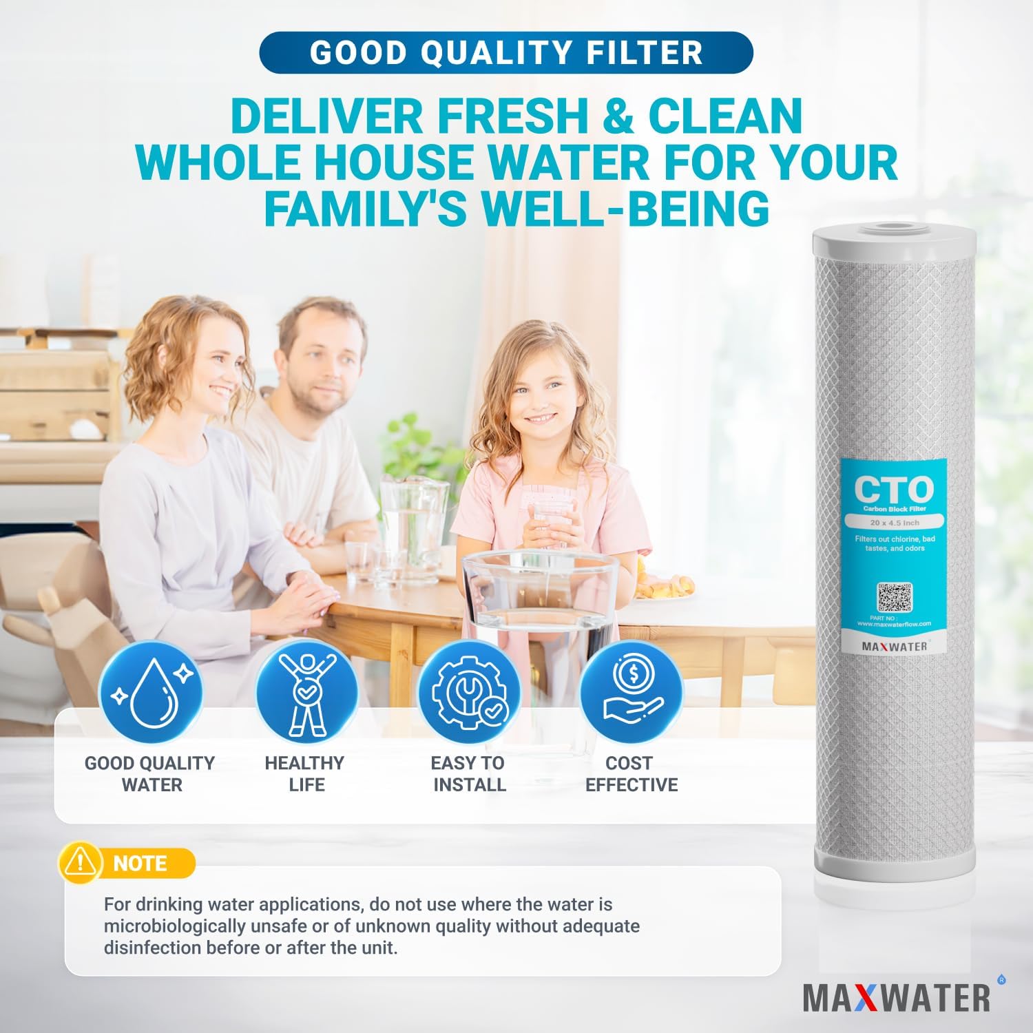 Max Water 20 x 4.5 Coconut Shell Carbon Block Water Filter – 5 Micron CTO Whole House Well Water Filtration Replacement for FC25B, EPM-20BB, CB-BB-20, 155783-43 (2-Pack)