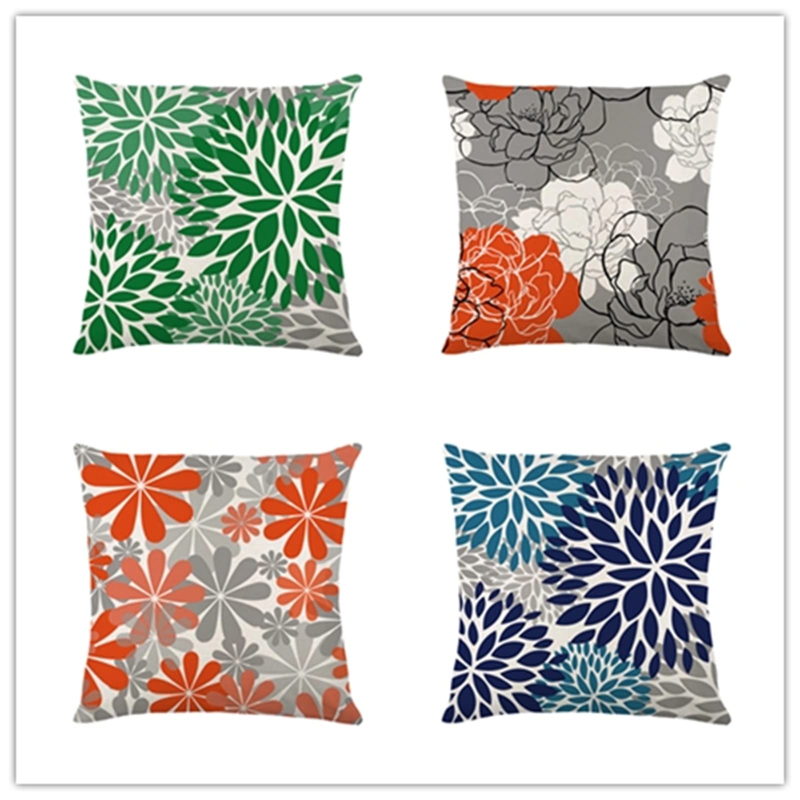 Set di 4 Federe Cuscini Divano Poliestere Biancheria Peluche Corto Gettare Impermeabili Decorativo Caso Federa per Cuscino Divano Auto Esterno Giardino Home Decor （60x60cm/Stampa di Fiori）