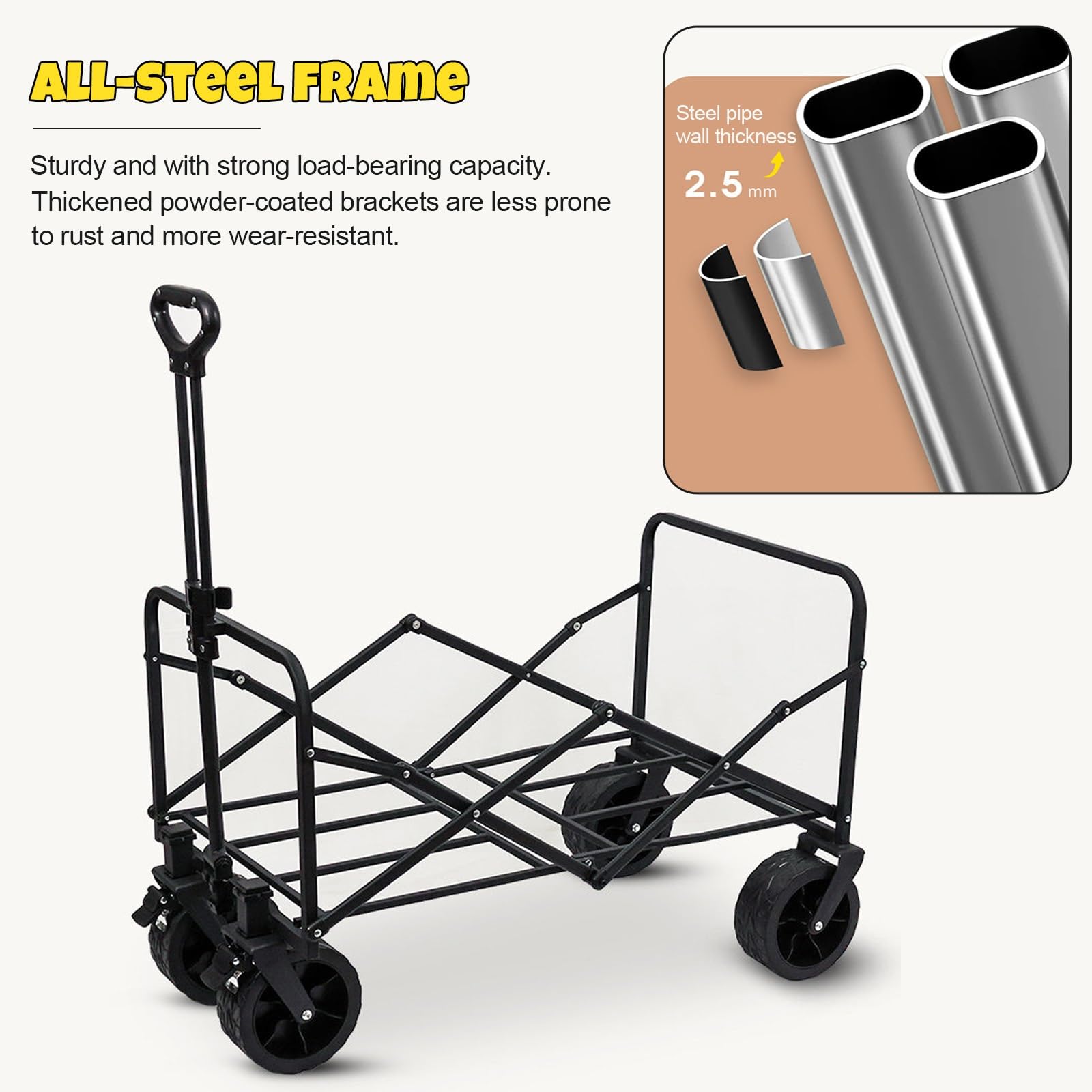 HARELA Genérico Puesto De Mercado con Toldo, Carrito de Comida callejera con Ruedas, Puestos Plegables for la Venta en el Mercado(Black,118cm/46.4in)