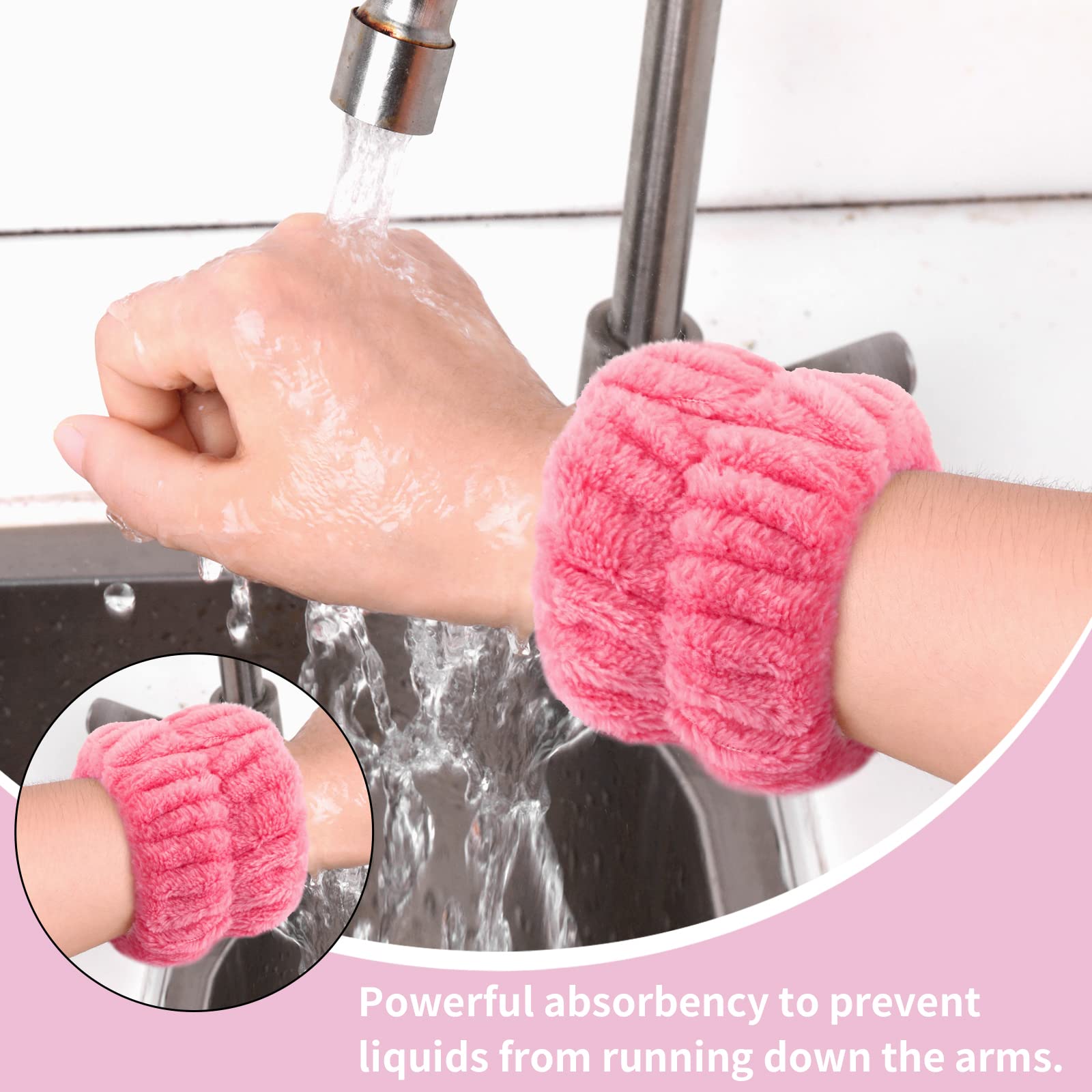 Molain 4 pulseras de lavado facial de spa toallas de muñeca de microfibra para lavar la cara, pulseras elásticas faciales absorbentes de maquillaje toallas de muñeca para mujeres (morado claro rosa)