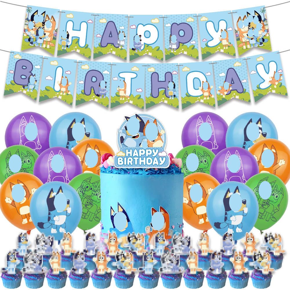 Bule Dog Birthday Decoration Birthday Party Supplies Happy Birthday Banner, Balloons, Cake Topper, Cupcake Toppers