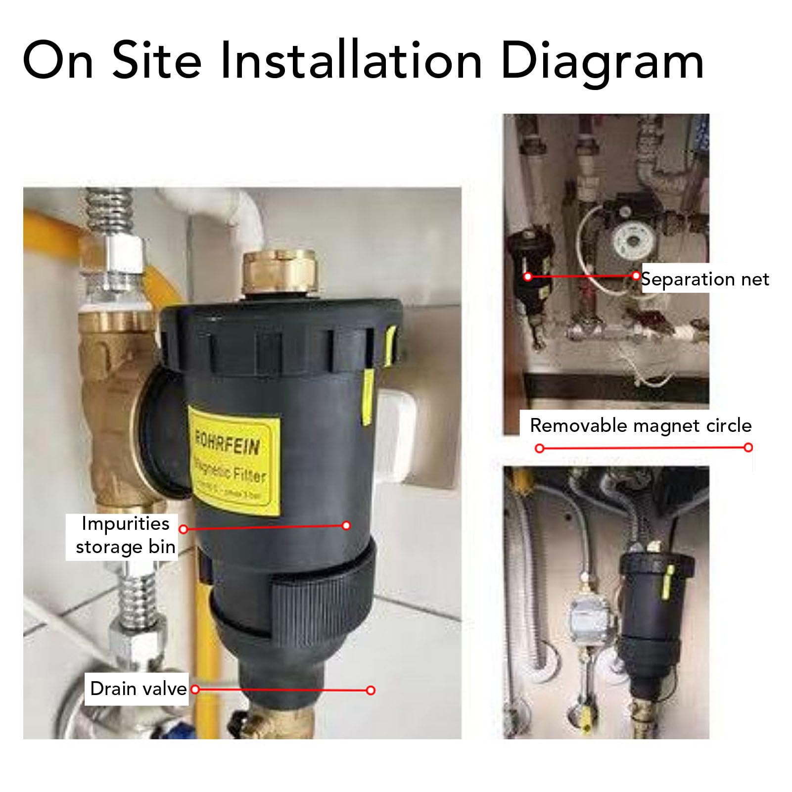 Filtro della Caldaia Magnetica, Detergente per il sistemas Magnetico, Filtro di Riscaldamento Centrale con Valvola di Scarico, BSP 3/4 di Pollice, Filtro Magnetico in Ottone per
