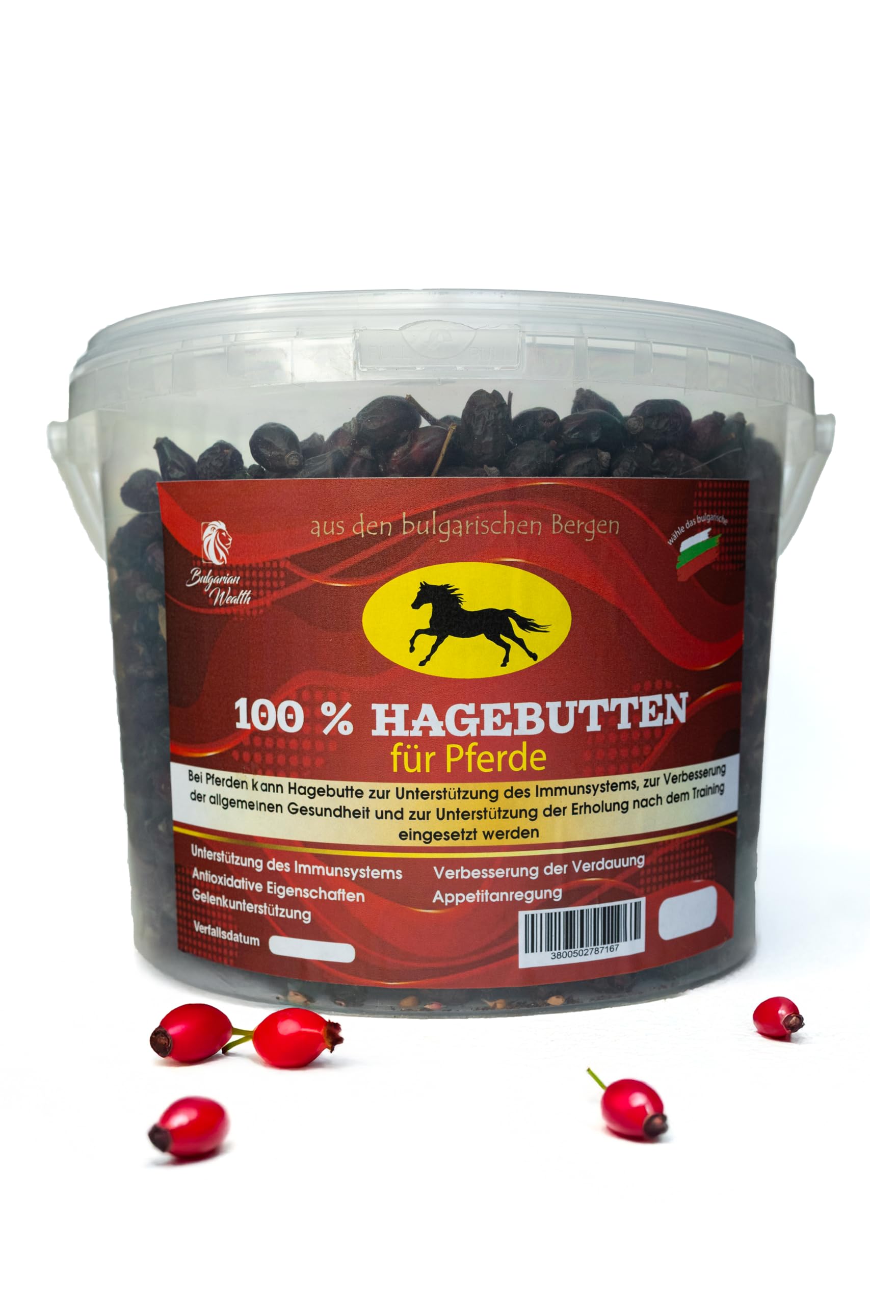 100% Rose Hips for Horses from Bulgarian Mountains, Immune System & Digestion, 2 kg Bucket