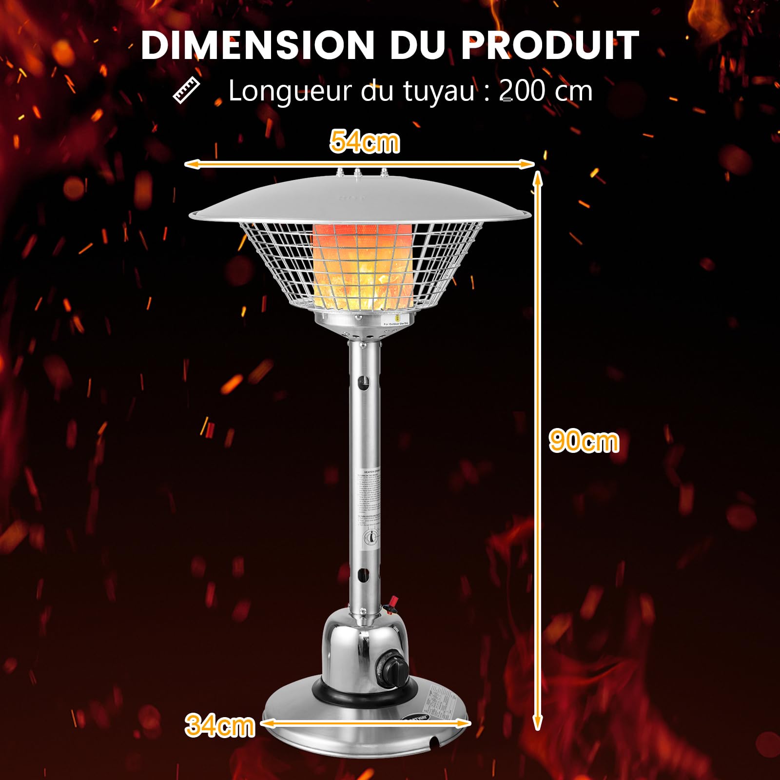 COSTWAY Cheminée de Table au Gaz Propane de 4 KW, Chauffage Extérieur avec Régulateurs de Pression/Conduites de Gaz Protection Contre Basculement et Surchauffe avec 2 Réglages de Chaleur (Argent)