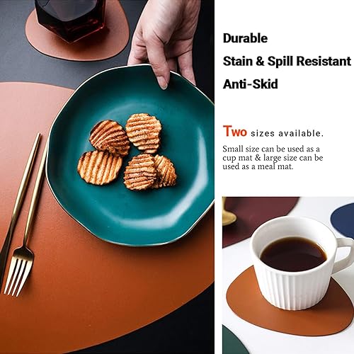 Miniatura 5 de Juego de 6 manteles individuales de piel sintética para mesa redonda, lavables, lavables, para cocina, comedor, patio, resistentes al calor, fáciles