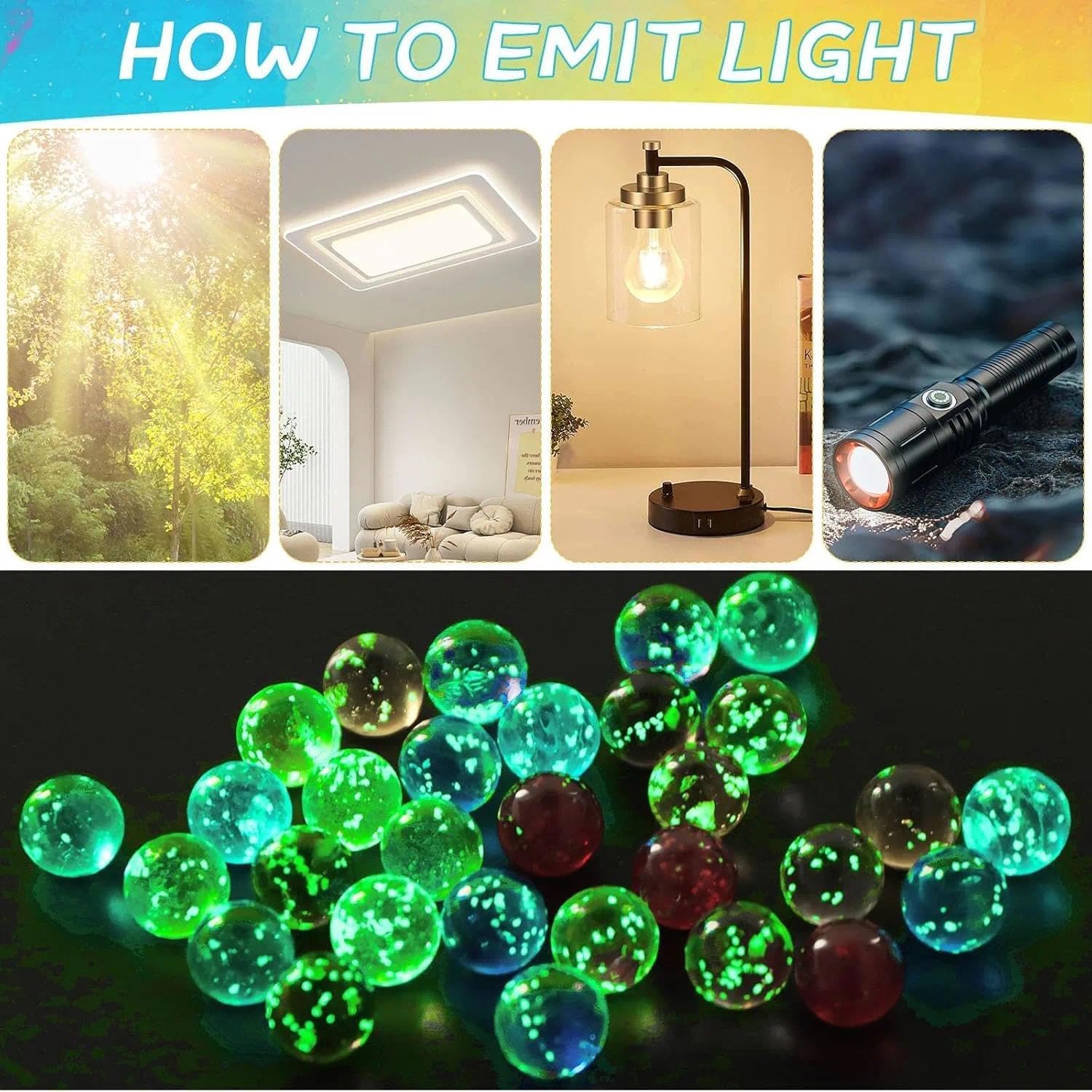 Pack of 30 Glass Marbles Glow in the Dark 1.6 cm Decorative Marbles Glass Luminous Marbles Children Colourful Marble for Marble Track Game Home Decoration DIY Aquariums Marble Games, 10