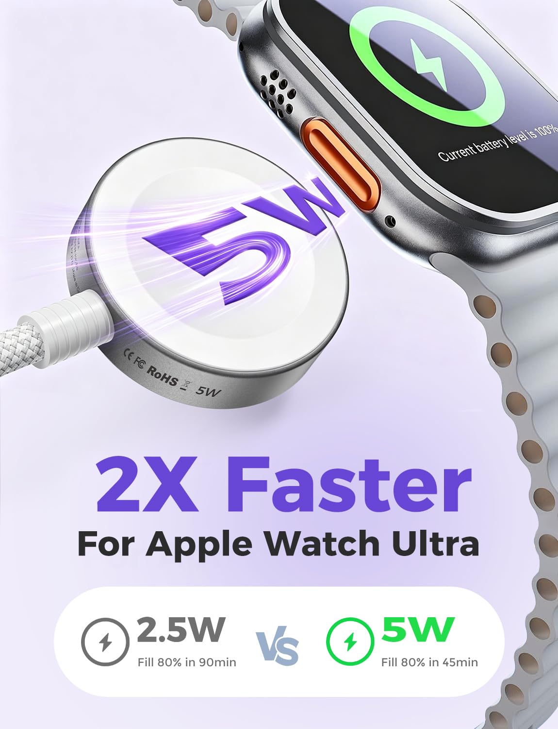 Cargador de reloj actualizado 2026, cable magnético de carga rápida USB C de 5 W con bloque de 35 W, cargador de reloj trenzado para Series/11/10/9/8/7/Ultra 3/Ultra 2/17-3.3 pies