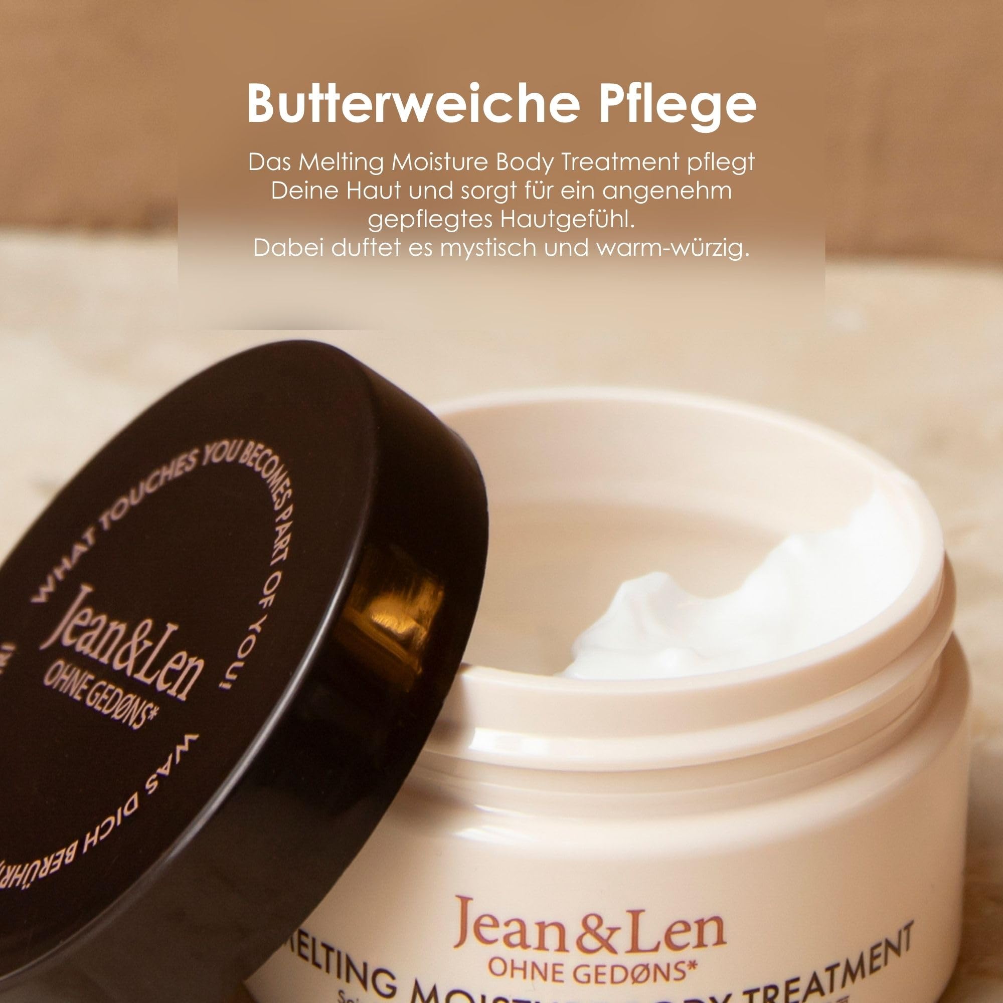 Jean & Len Melting Moisture Body Treatment Cardamon & Tonka, dla pachnących rezultatów pielęgnacji, do skóry normalnej, wysokiej jakości tygiel, pielęgnujące masło do ciała, 50 ml