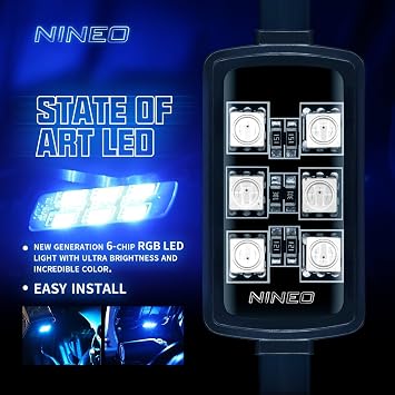 NINEO 8PCS Motorcycle RGB Led Light Kit, Multi-Color Atmosphere Underglow Lights with Memory Function and Red Brake Light, Fit for Street Glide, Road Glide, Sportster, Dyna, Softail, Iron, Touring