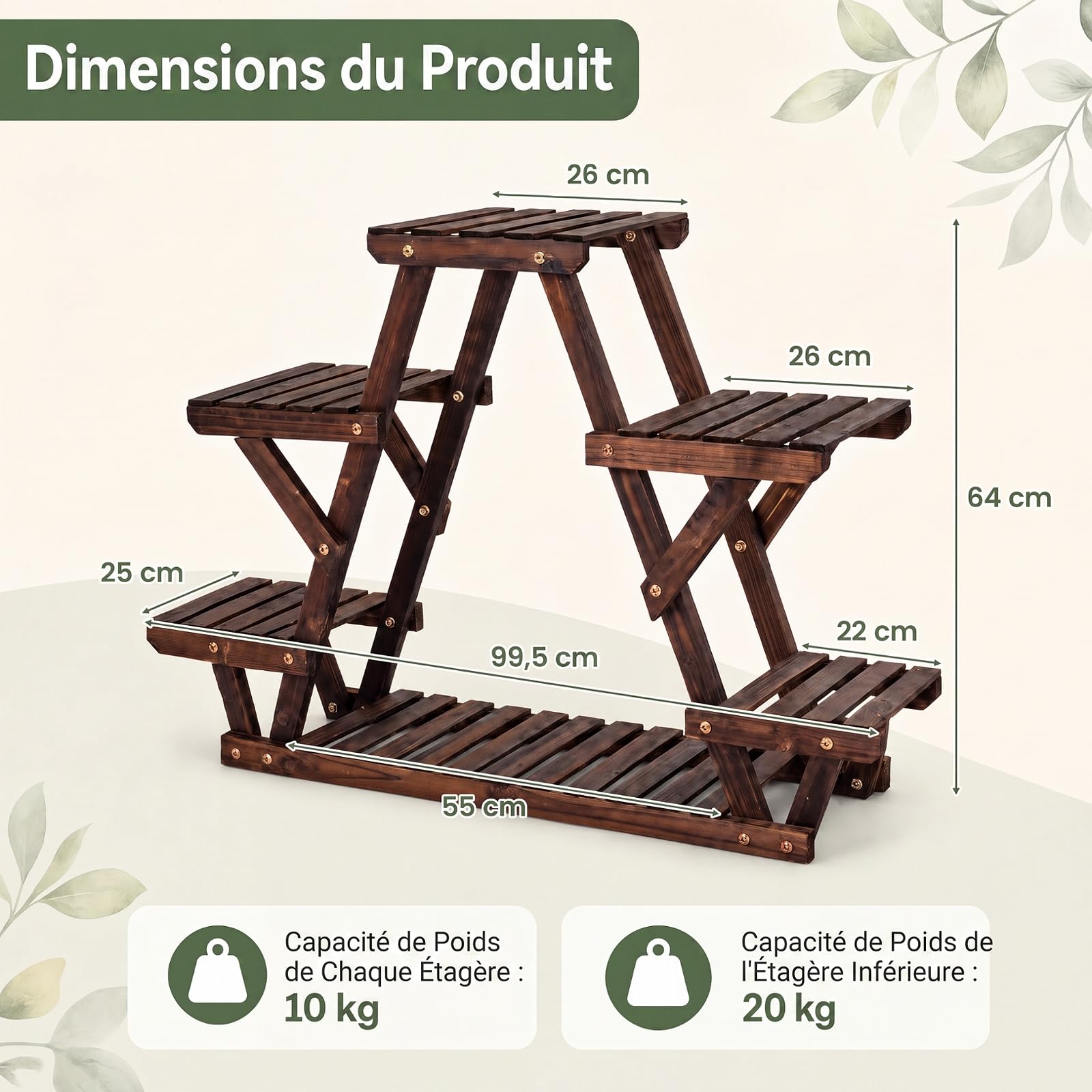COSTWAY Étagère à Fleurs 4 Niveaux en Bois, Porte-Plantes