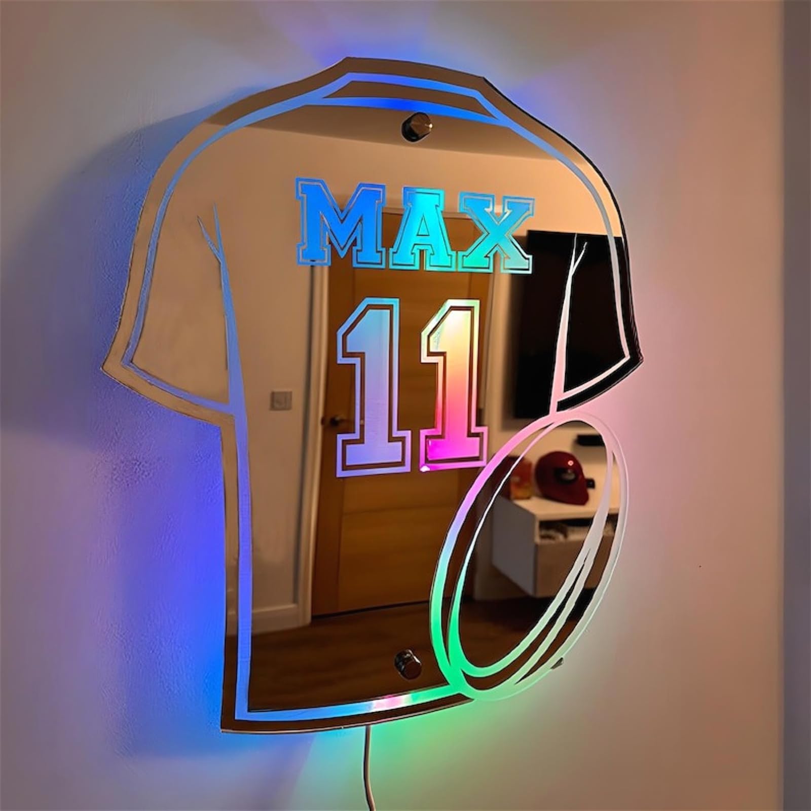 XFZDKJSD Personalized Football Night Light Custom Rugby Football Lamp with Name Personalised Mirror LED Rugby Shirt (Custom)