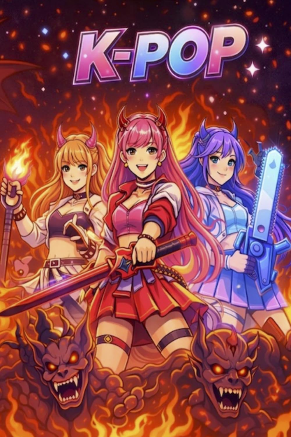 K-Pop Fantasy Coloring Book: Demon Slayers in Neon Lights
