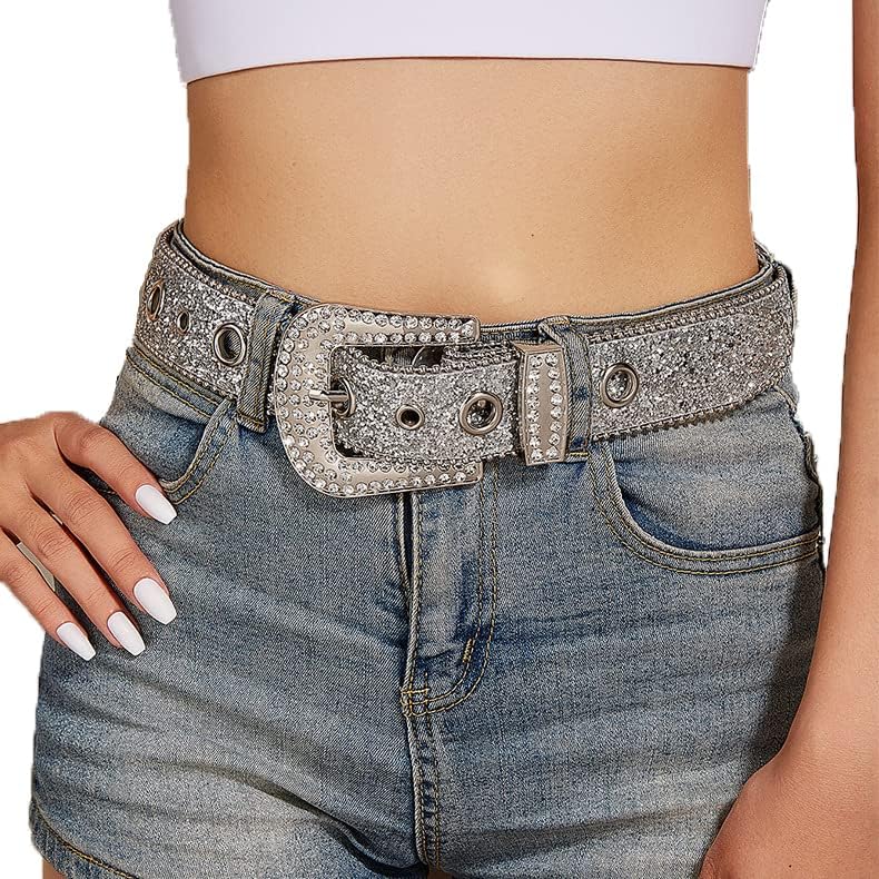 Silver Rhinestone Belt Western Cowgirl Cowboy Belts Vintage Bling Crystal Studded Leather Belt2