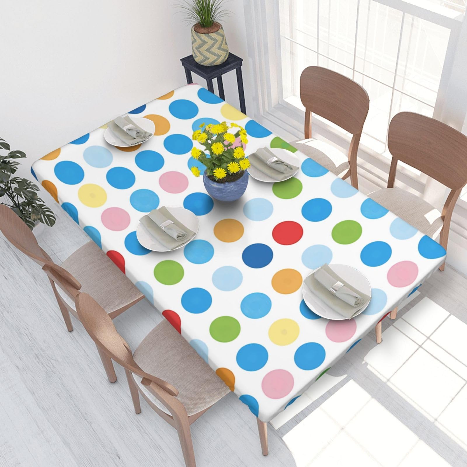 WPKJU Blue Polka Dot Pattern Printed Tablecloths 4ft Rectangular Table Covers Washable Polyester Decorative Table Cloth for Dining Table Picnic Wedding