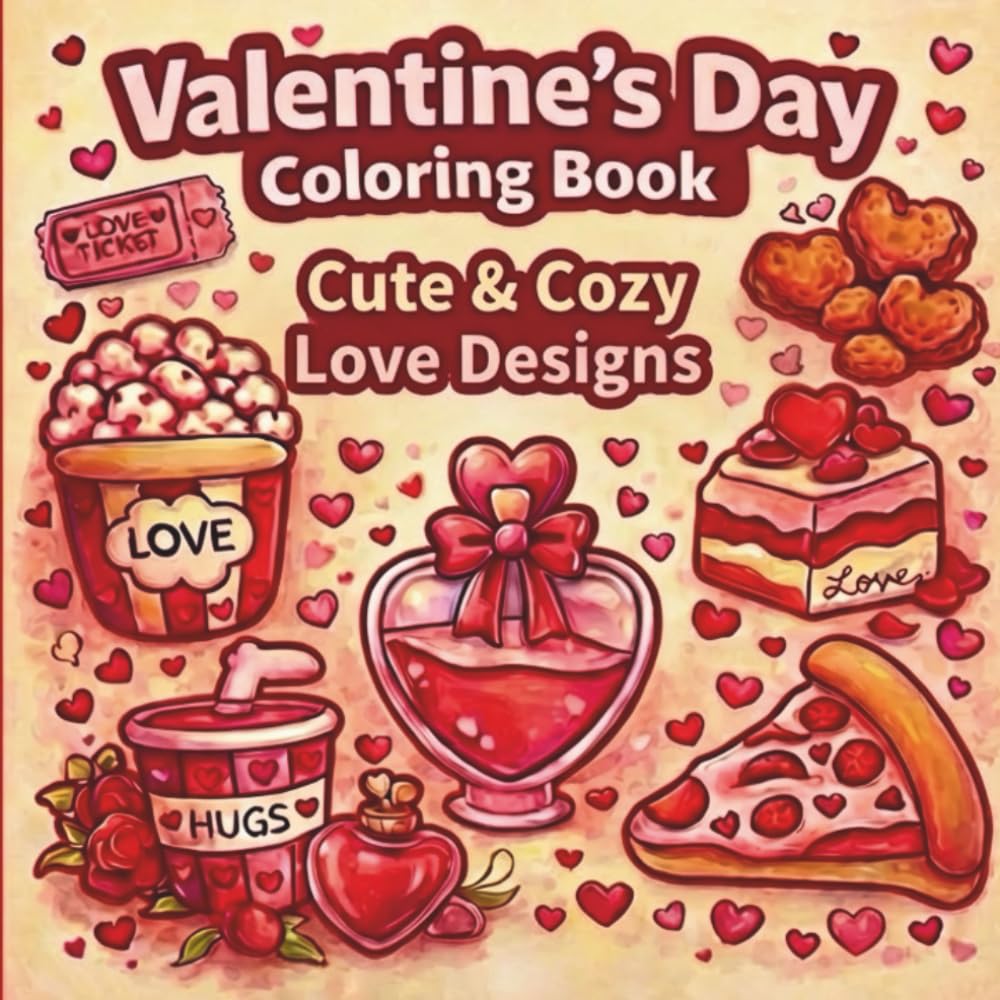 Valentine’s Day Coloring Book: Cute & Cozy Love Designs .44 Big, Bold & Easy Coloring Pages for Adults, Teens, and Kids