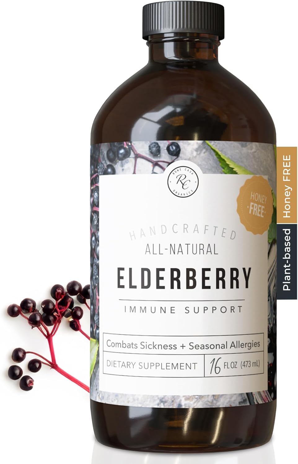 Rowe Casa Organics Elderberry with Antioxidants, Zinc, and Vitamin C for Kids and Adults – Organic Elderberry Syrup for Daily Wellness – Year-Round Formula – 16 Fl Oz
