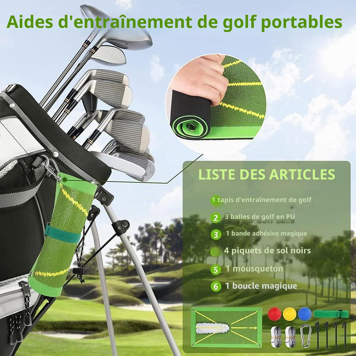 Tapis de Balançoire de Golf, Tapis de Frappe et d'Entraînement de Golf Portable - Détection de Swing et Pratique