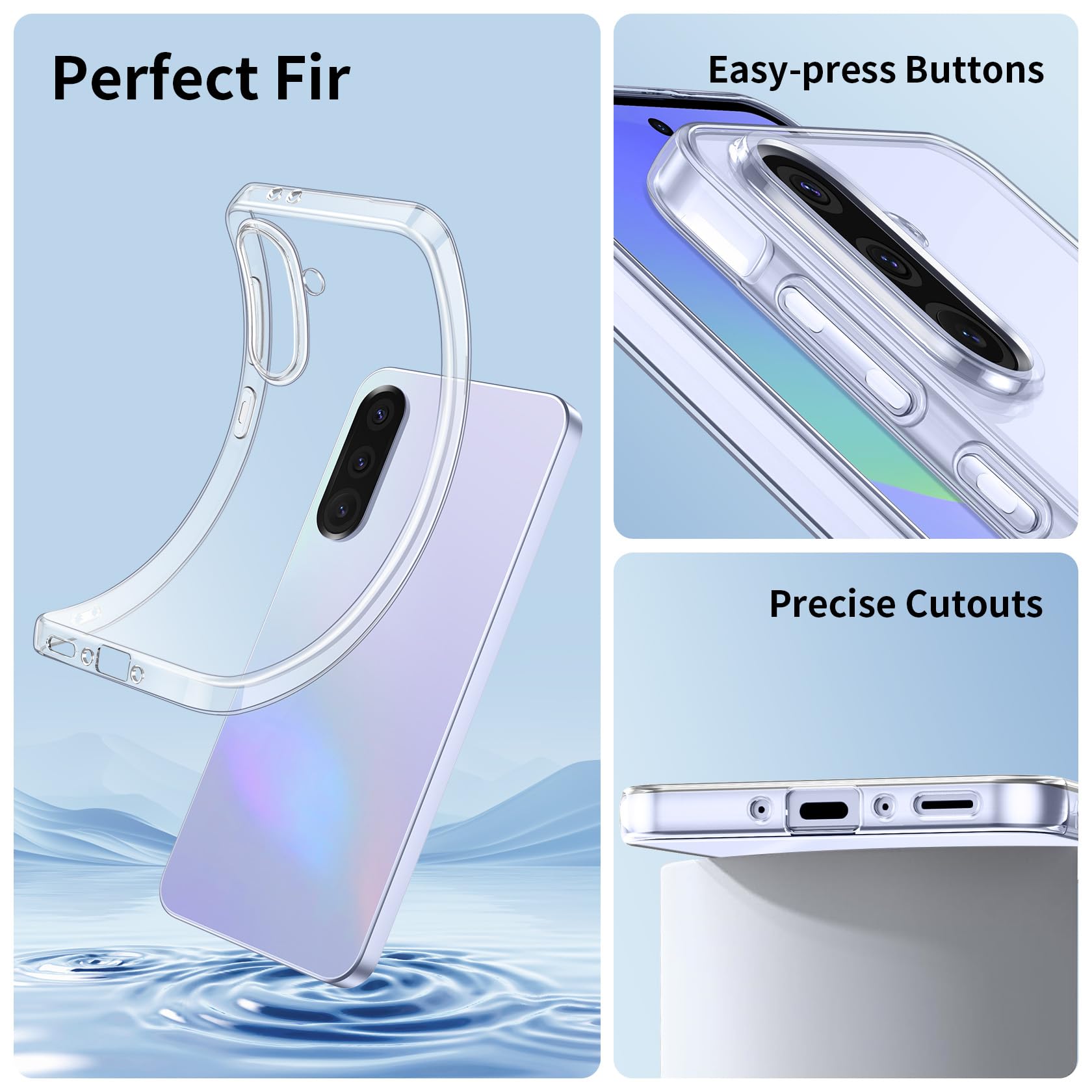 FLLAO Cover Compatibile con Samsung Galaxy A36 5G con 3 Pellicola Vetro Temperato, Custodia Trasparente Ultra Sottile Silicone TPU Morbido Case Protettivo Trasparente