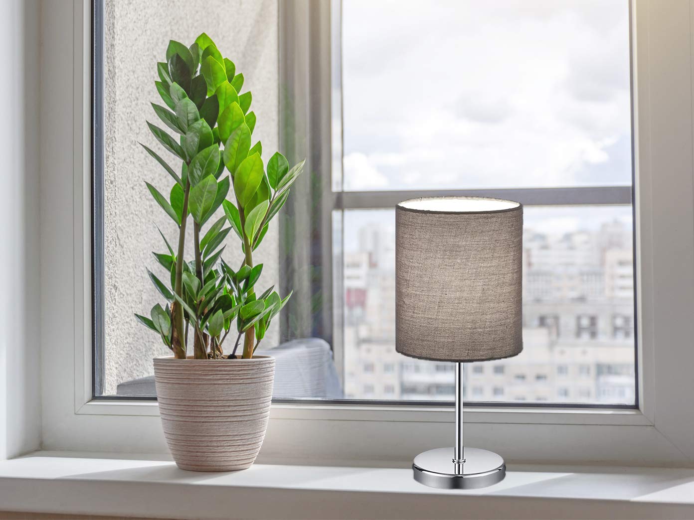 Reality Leuchten Lampe de table Jerry, abat-jour en tissu, E14, 40 W, Gris, 13 x 13 x 28,5 cm