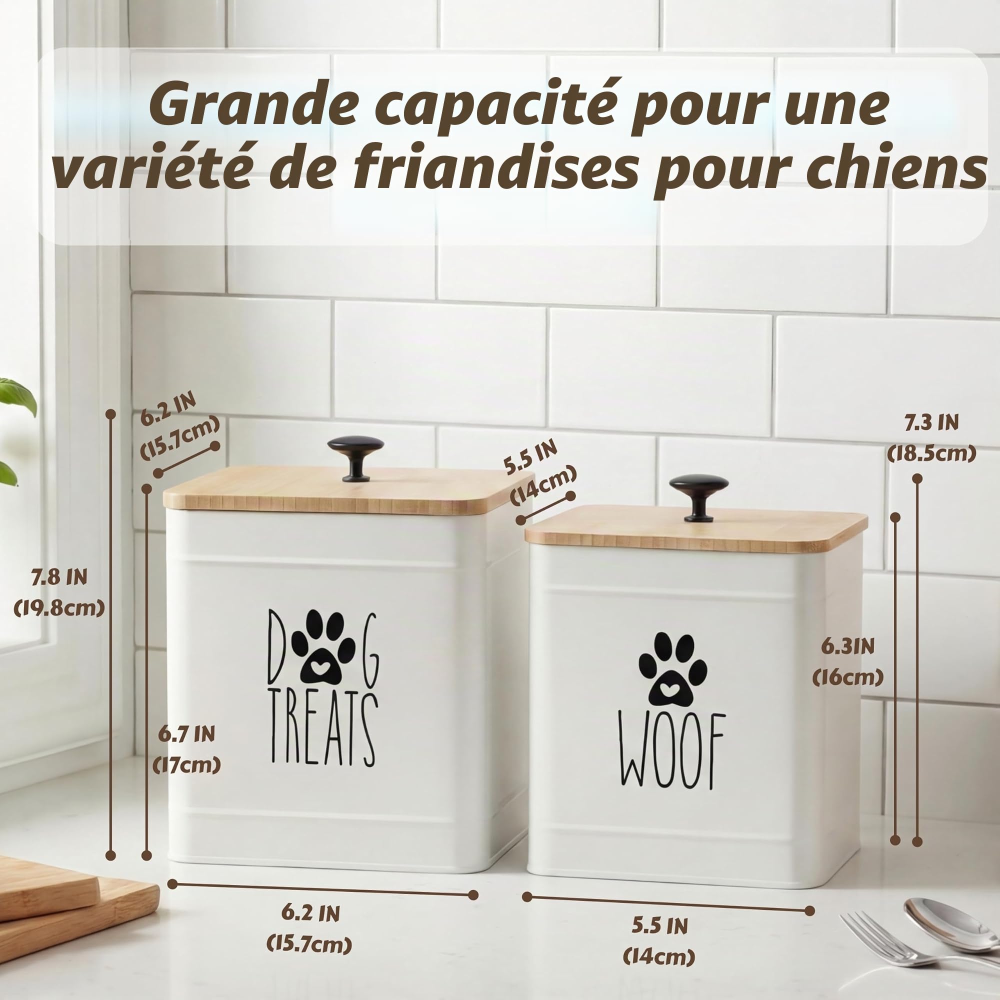 PerfNIQUE Boîte à friandises pour chien, avec 2 couvercles hermétiques, comptoir de cuisine et récipients de traitement pour animaux de compagnie, 7,8 x 6,2, 7,3 x 5,5 cm, blanc