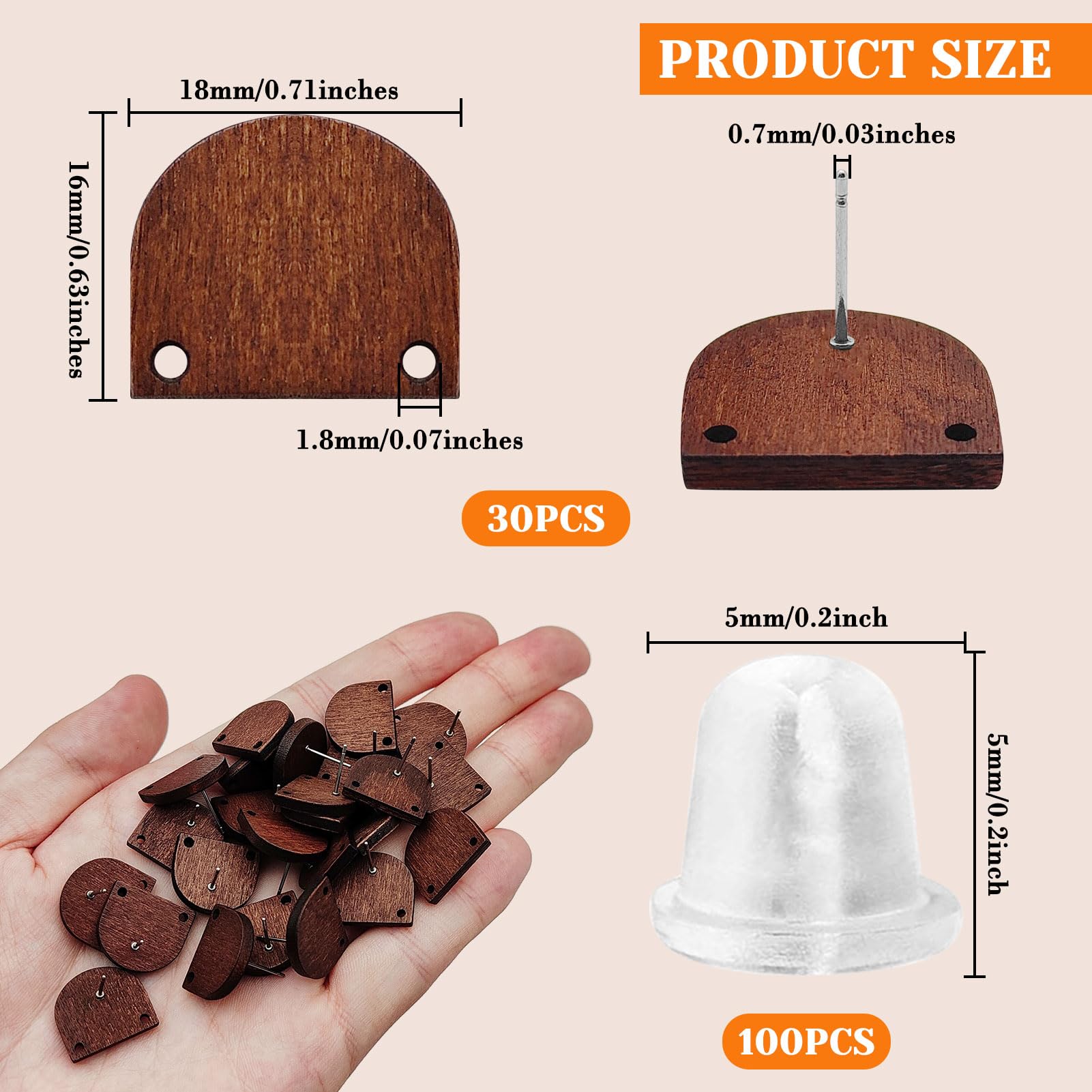 Aretes De Madera Natural NBEADS - 30 Pares De Discos Redondos De Nogal De 10mm, Con Postes De Acero Inoxidable Y 60 Tuercas Para Crear Tus Joyas