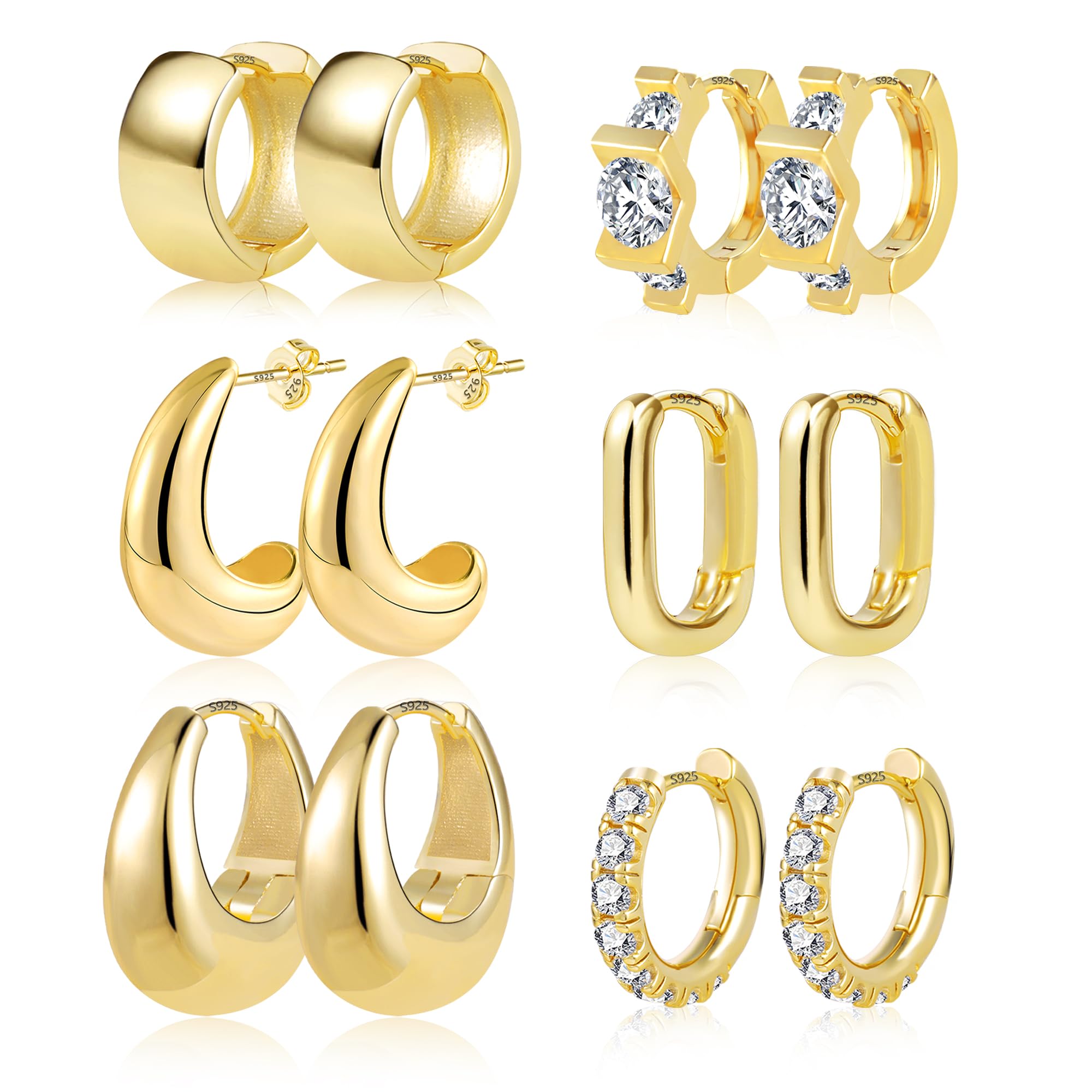 ALEXCRAFT6 Pares Pendientes para Mujer Plata 925 e Chapado 14K Oro