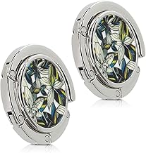 kwmobile 2 x Handbag Hooks for Table – Portable Hangers with Hook – Table Stand for Bag Coat Umbrella – White Flowers