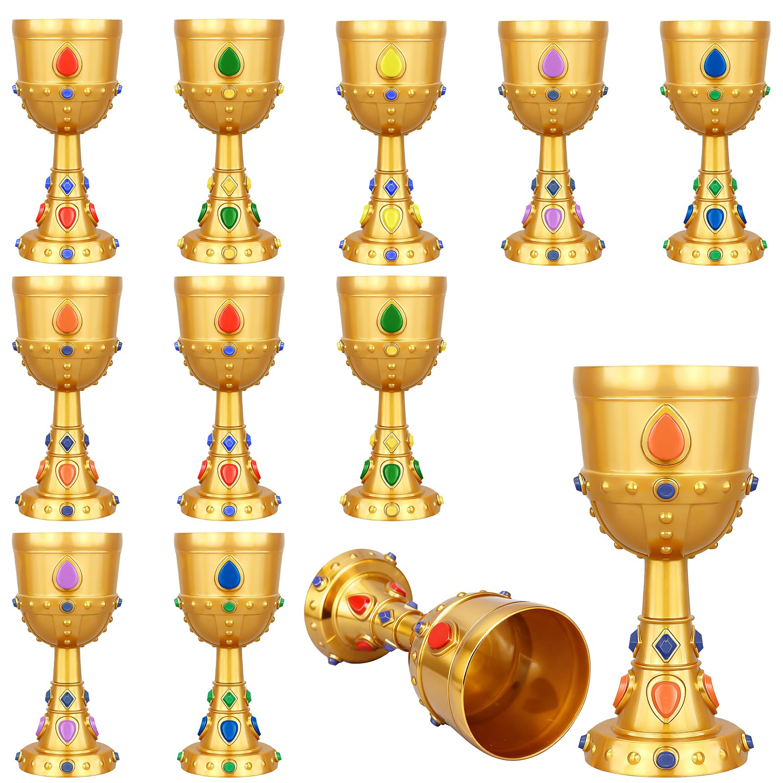 12er Set Mittelalter-Kelche, 240 ml, goldfarben mit Schmucksteinen | Dekorative Trinkbecher für Wein, Whisky und Likör – passend für Hochzeiten, Mottopartys, Bankette, Bar und Tischdeko