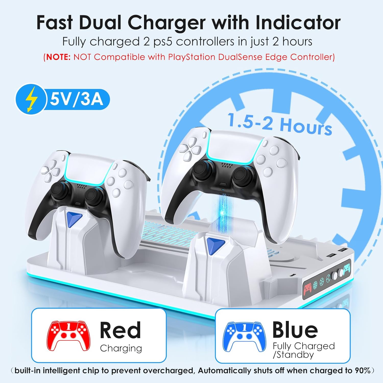 PS5/Slim/Pro Stand and Cooling Station with Dual Controller Charging Station for PlayStation 5 Console Disc & Digital, PS5 Controller Charger and Cooling Fan with Game Storage, Headset Holder